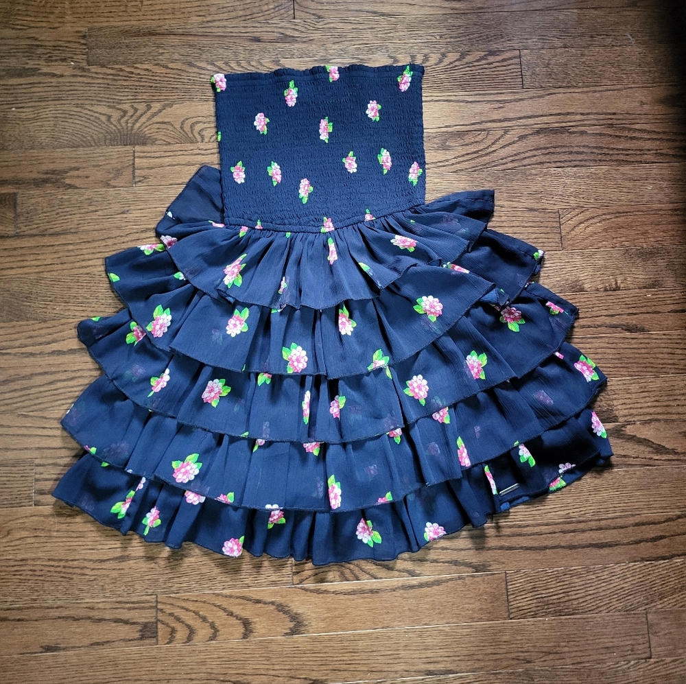 Abercrombie & Fitch Strapless Navy Dress with Pink Floral Pattern